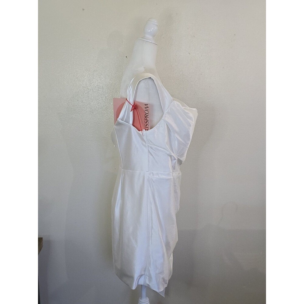 KissProm Zephyra Sheath Off Shoulder Satin White Mini Dress Sz 18 Bridal Wedding - Picture 6 of 15